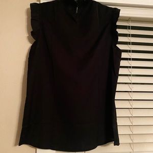 Polyester + Spandex. Halter Ruffle Trim Neckline ,Cap Sleeve,Pleated Front